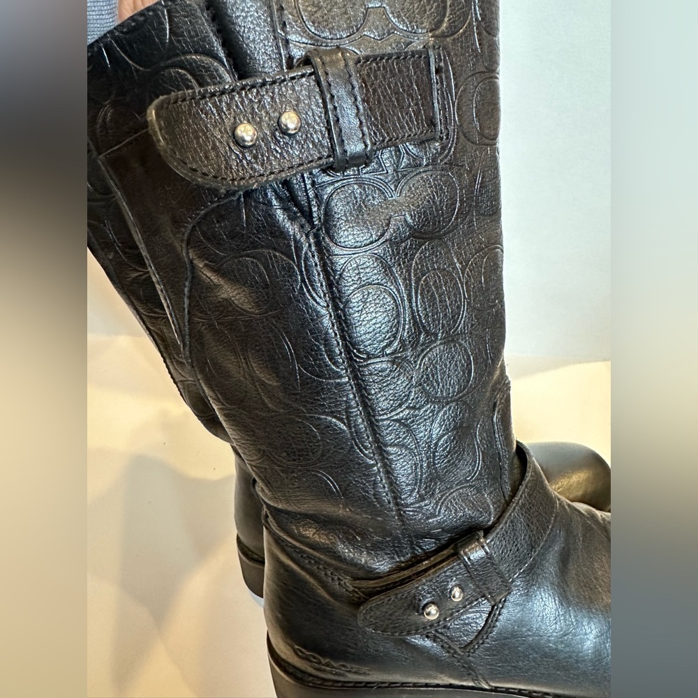 Coach Women's Virginia Logo Embossed Leather Moto Boots - Picture 5 of 8
